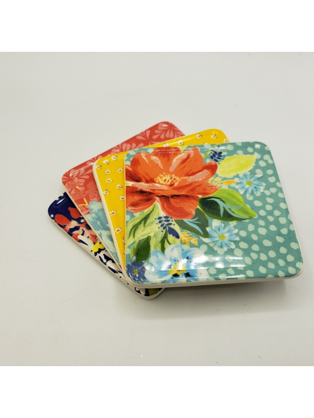 The Pioneer Woman Cork Back Ceramic Coasters Set of 4 Square Floral